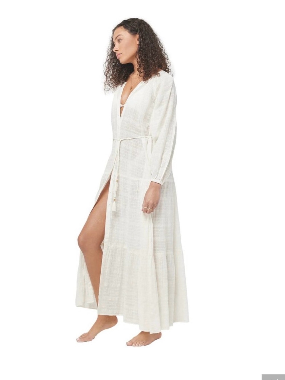 l*space Cream Maxi Cover-Up with Tasseled Tie